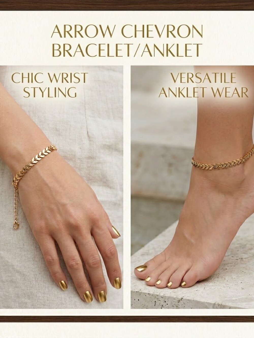 💎Gold Tone Arrow Chevron Link Chain Bracelet/Anklet with Adjustable Extender 💎